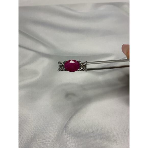 Authentic Stauer Sterling Silver Ruby Composite with Floral Design Ring - Picture 2 of 4